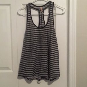 Black and gray striped juniors tank top